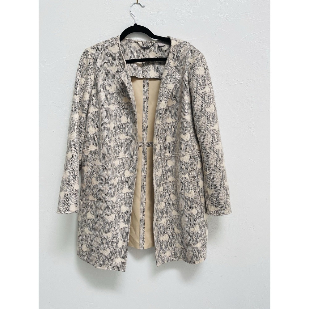CHICO'S LADIES MIDI LENGTH FASHIONABLE FAUX REPTILE OVER COAT Size 2